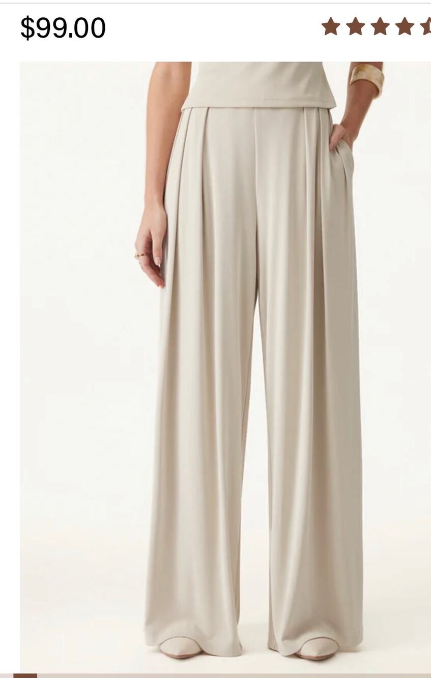 New OGL Sandwashed Mid Rise Pleated Wide Leg Palazzo Pants with Pocket M